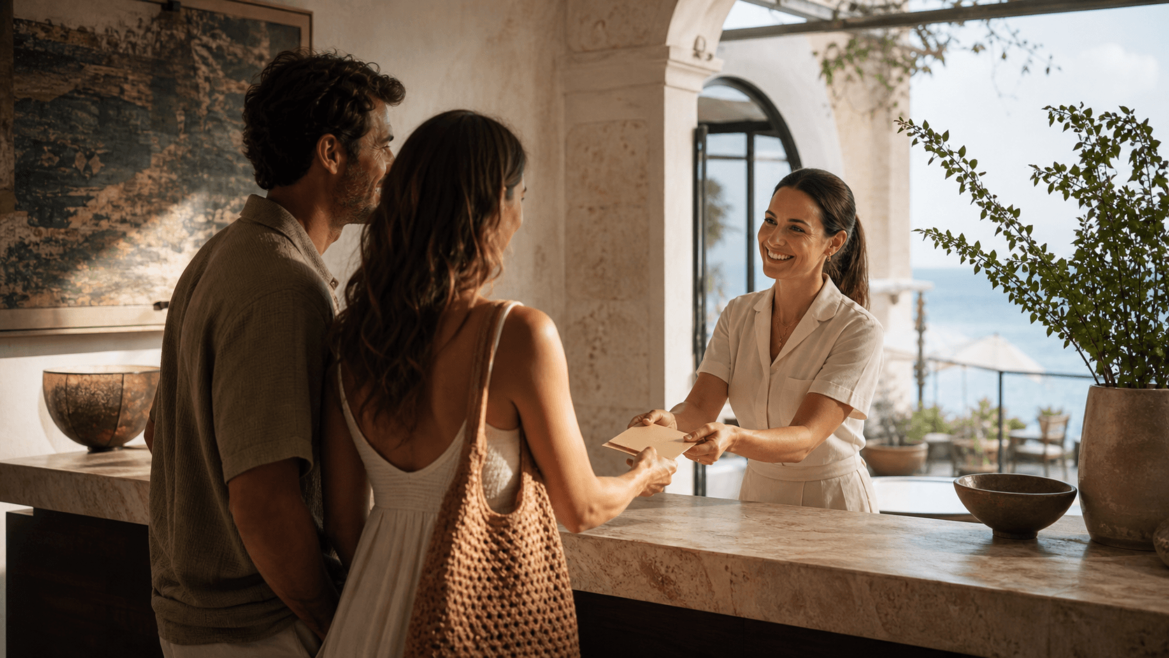 Boutique hotel host welcoming returning guests directly