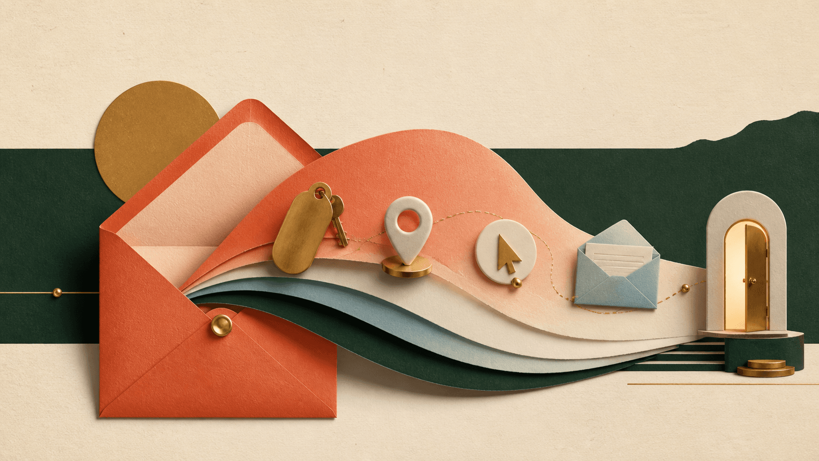 Paper sculpture connecting a hotel email campaign to audience, engagement and a booked room