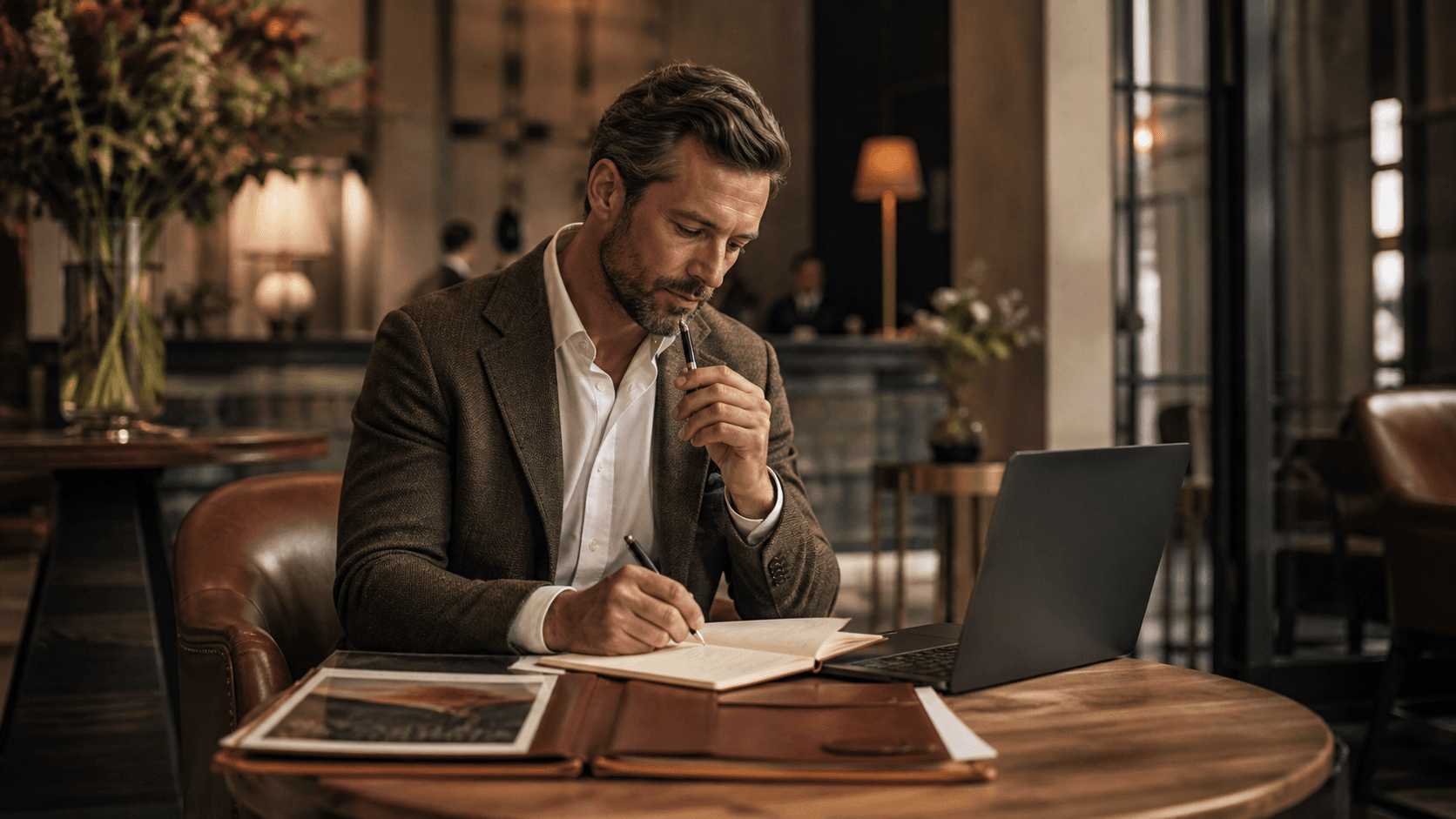Hotel sales director preparing a personal corporate follow-up